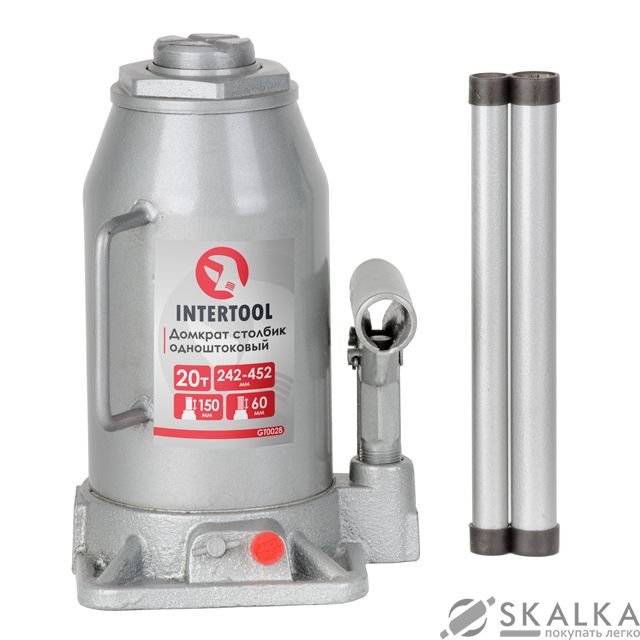 На фото Домкрат бутылочный Intertool одноштоковый 20т (GT0028)