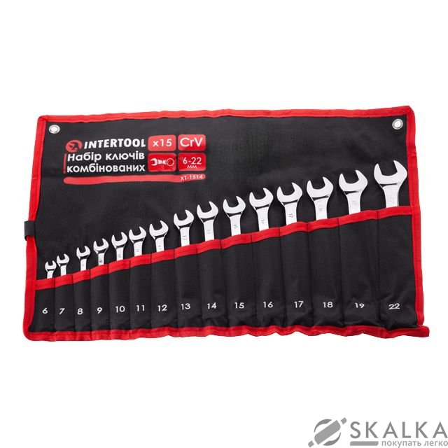 На фото Набор комбинированных ключей Intertool 15шт 6-19, 22мм в чехле PROF DIN3113 (XT-1514)
