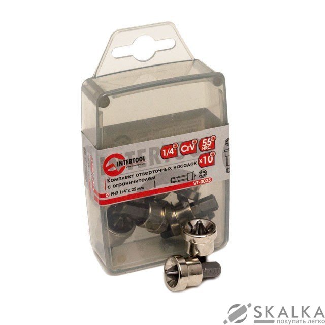 На фото Комплект бит Intertool с ограничителем PH2*25мм 10шт (VT-0025)