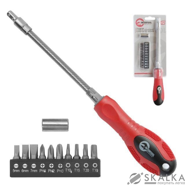 На фото Отвертка Intertool с гибким удлинителем и комплектом бит 12шт (VT-1012)