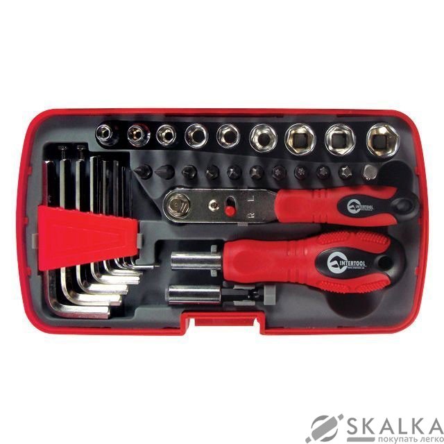 На фото Отвертка Intertool с набором инструмента 35шт пластиковый футляр (VT-1035)