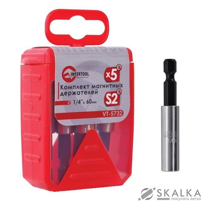 На фото Комплект магнитных держателей Intertool 1/4"*60мм, 5шт (VT-5732)