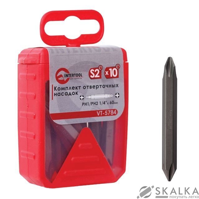 Комплект отверточных бит Intertool PH1/PH2 1/4"*60мм 10шт (VT-5784) На фото Комплект отверточных бит Intertool PH1/PH2 1/4"*60мм 10шт (VT-5784)