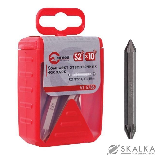 На фото Комплект отверточных бит Intertool PZ1/PZ2 1/4"*60мм 10шт (VT-5786)