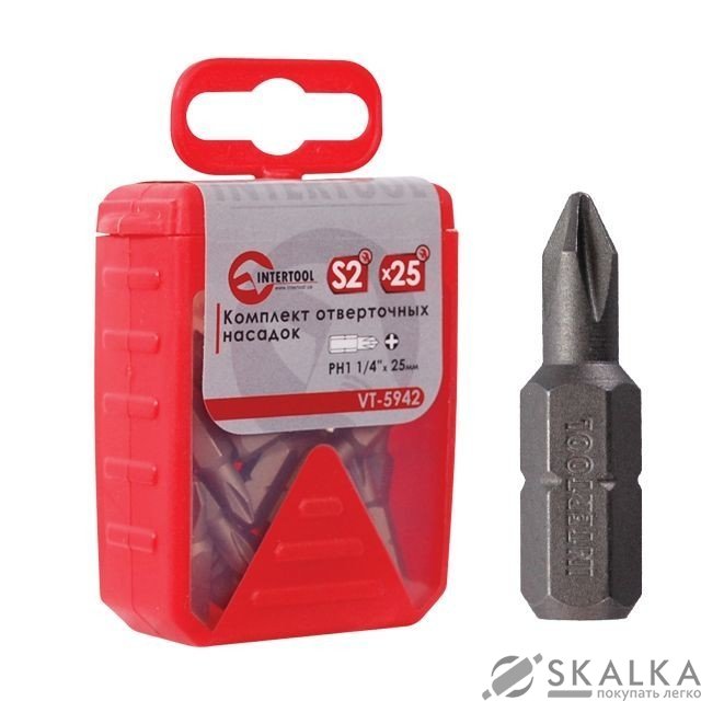 На фото Комплект отверточных бит Intertool PH1 1/4"*25мм 25шт (VT-5942)