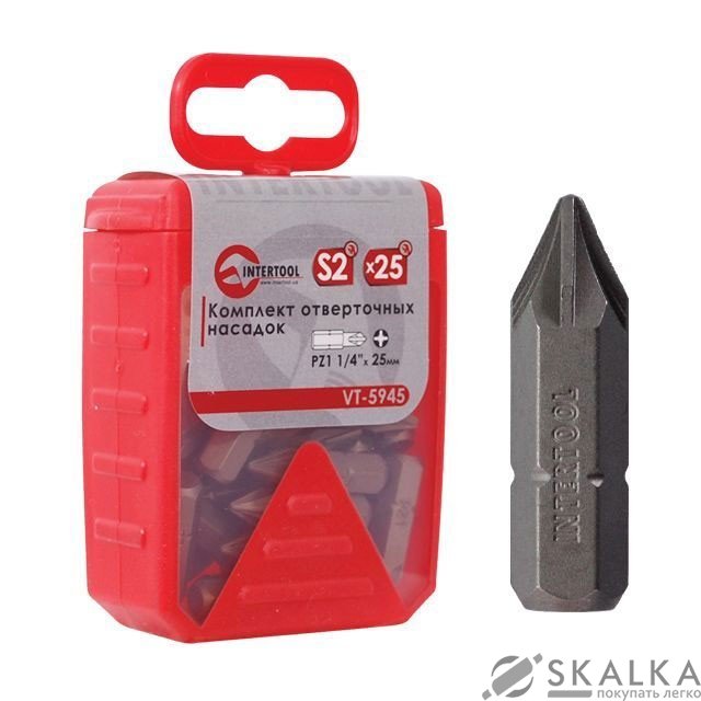 Комплект отверточных бит Intertool PZ1 1/4"*25мм 25шт (VT-5945) На фото Комплект отверточных бит Intertool PZ1 1/4"*25мм 25шт (VT-5945)