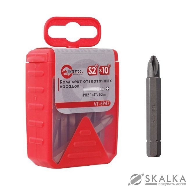 На фото Комплект отверточных бит Intertool PH2 1/4"*50мм 10шт (VT-5947)