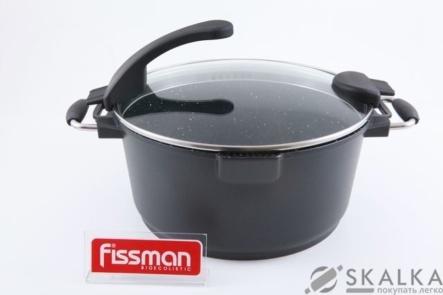 На фото Кастрюля Fissman Sirocco 28 см/2.5 л со стеклянной крышкой с индукционным дном (AL-4566.28)