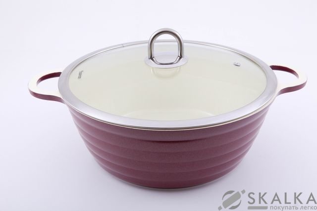 На фото Кастрюля Fissman Lazurite 28x10 см/5.3 л со стеклянной крышкой (AL-4592.28)