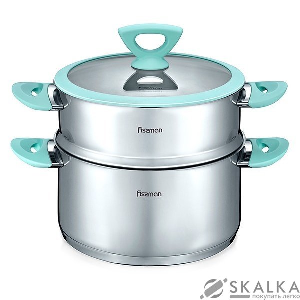 На фото Кастрюля Fissman Versailles 20x10 см со вставкой-пароваркой 20x9 см (SS-5397.20)