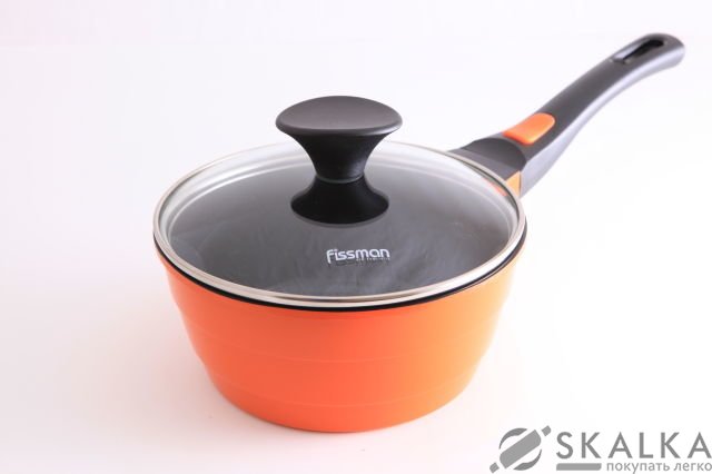 На фото Ковш Fissman Rainbow 18 см/1.8 л со стеклянной крышкой (AL-4594.18)