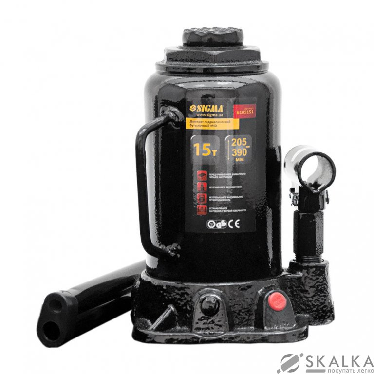 На фото Домкрат гидравлический бутылочный Sigma mid 15т H 205-390мм (6105151)