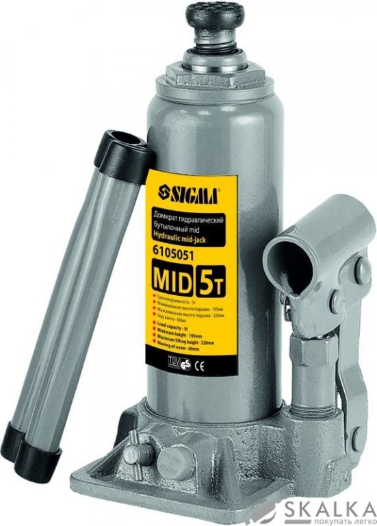 На фото Домкрат гидравлический бутылочный Sigma mid 5т H 185-355мм (6105051)