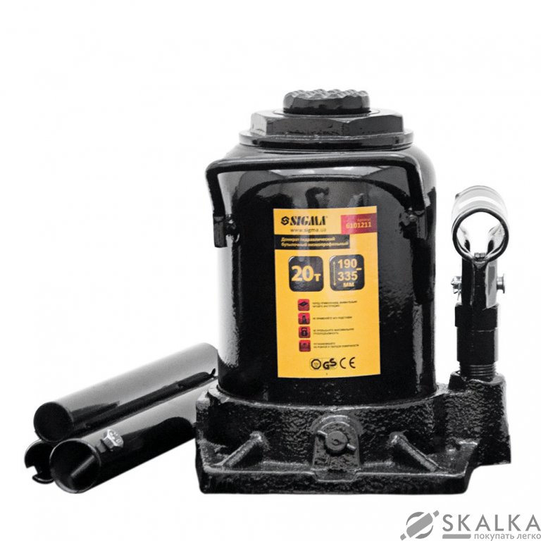 Домкрат гидравлический бутылочный низкопрофильный Sigma 20т H 190-335мм (6101211) На фото Домкрат гидравлический бутылочный низкопрофильный Sigma 20т H 190-335мм (6101211)