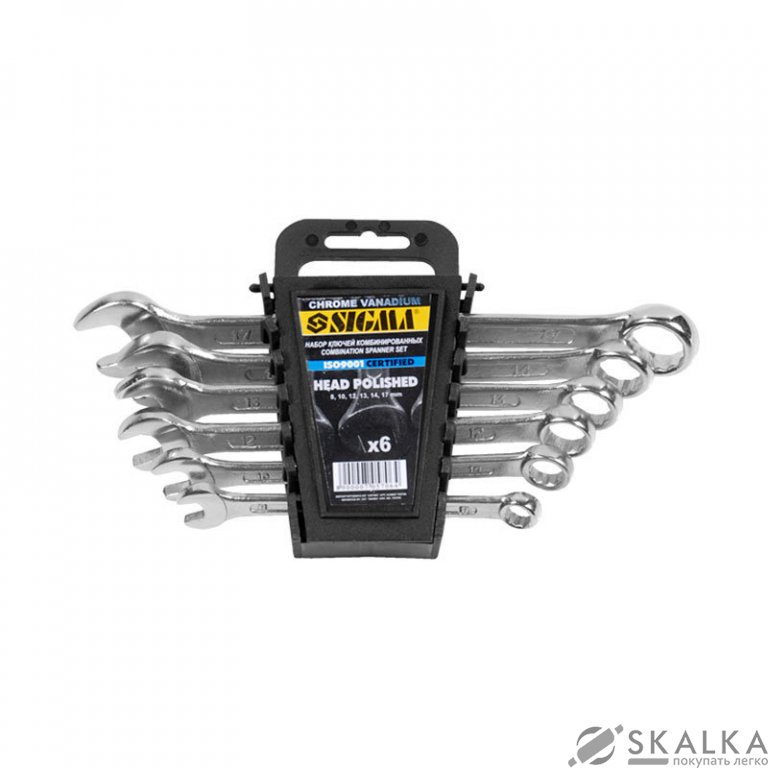 Ключи рожково-накидные Sigma 12шт 6-22мм CrV head polished (6010201) На фото Ключи рожково-накидные Sigma 12шт 6-22мм CrV head polished (6010201)
