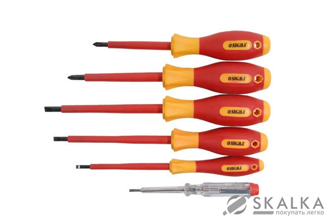 Набор отверток диэлектрических Sigma 5шт + фазомер 250В CrV (4001071) На фото Набор отверток диэлектрических Sigma 5шт + фазомер 250В CrV (4001071)