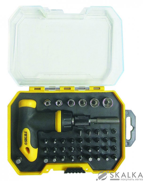 Отвертка "Т" Sigma с реверсом + удлинитель, насадки торц, биты 41шт CrV (кейс) (4002531) На фото Отвертка "Т" Sigma с реверсом + удлинитель, насадки торц, биты 41шт CrV (кейс) (4002531)