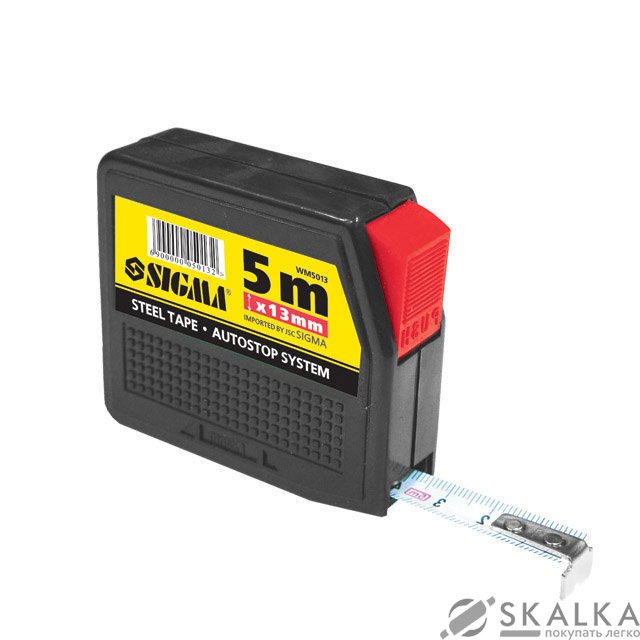 На фото Рулетка с автостопом Sigma 3м*13мм (черная) (3816031)