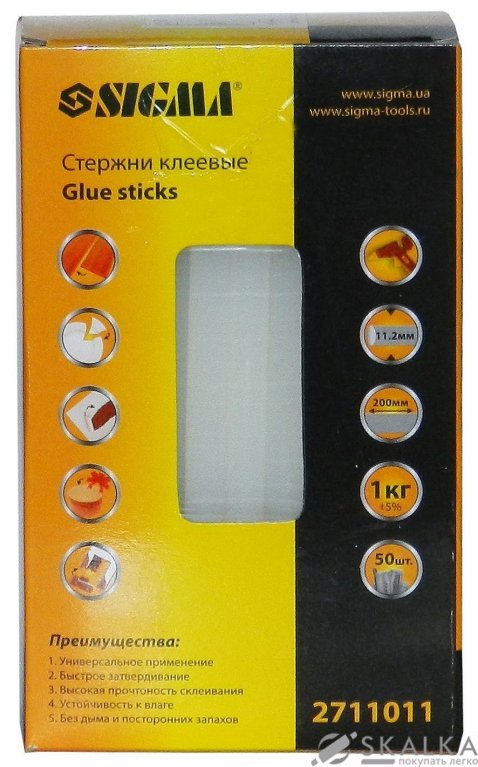 Стержни клеевые Sigma Ø11.2*200мм 50шт 1кг прозрачные (2711011) На фото Стержни клеевые Sigma Ø11.2*200мм 50шт 1кг прозрачные (2711011)