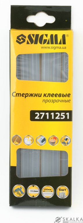 Стержни клеевые Sigma Ø11.2*200мм 6шт прозрачные (2711251) На фото Стержни клеевые Sigma Ø11.2*200мм 6шт прозрачные (2711251)