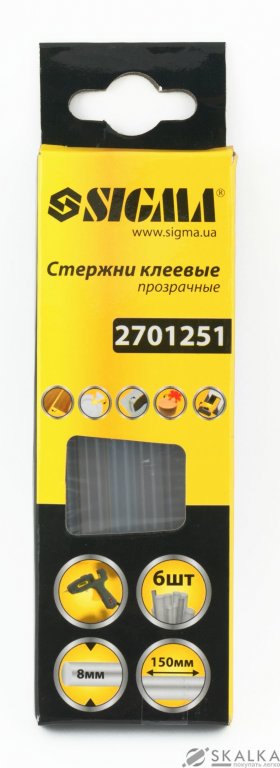 На фото Стержни клеевые Sigma Ø8*150мм 6шт прозрачные (2701251)