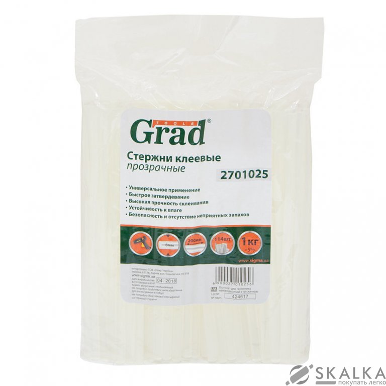 Стержни клеевые Grad Ø8*200мм 114шт 1кг прозрачные (2701025) На фото Стержни клеевые Grad Ø8*200мм 114шт 1кг прозрачные (2701025)