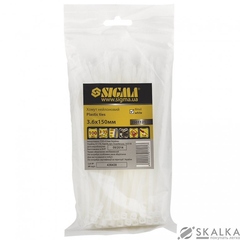 Хомут нейлон Sigma 9.0*920мм 25шт белый (2501451) На фото Хомут нейлон Sigma 9.0*920мм 25шт белый (2501451)