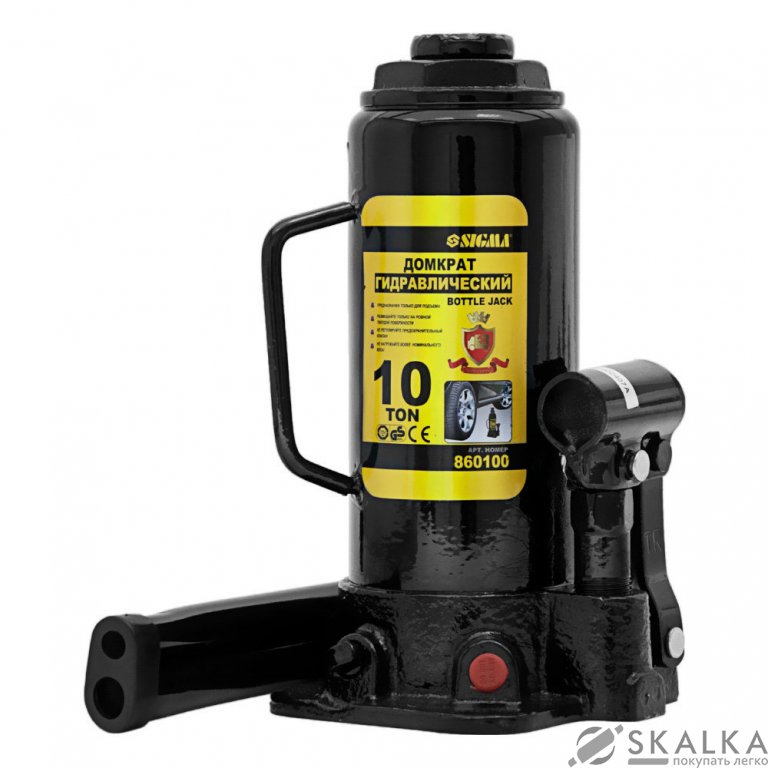 Домкрат гидравлический бутылочный Sigma 10т H 230-460мм (6101101) На фото Домкрат гидравлический бутылочный Sigma 10т H 230-460мм (6101101)