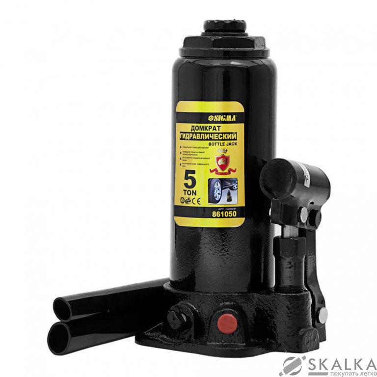 На фото Домкрат гидравлический бутылочный Sigma 5т H 216-413мм (кейс) (6102051)