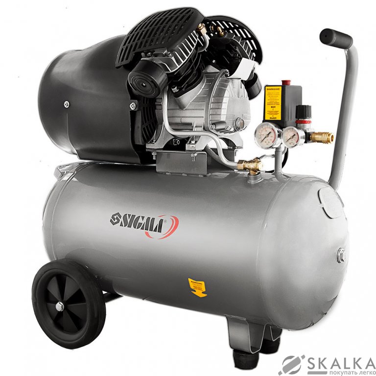 На фото Компрессор двухцилиндровый Sigma 2.2кВт 412л/мин 8бар 50л (7043711)