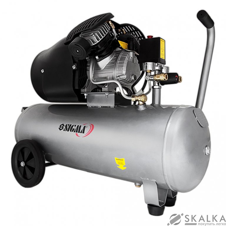 На фото Компрессор двухцилиндровый Sigma 2.5кВт 455л/мин 10бар 50л (2 крана) (7043721)