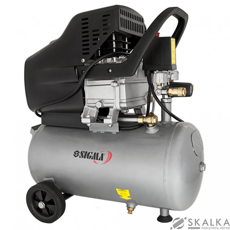 На фото Компрессор одноцилиндровый Sigma 1.8кВт 230л/мин 8бар 24л (2 крана) (7043131)