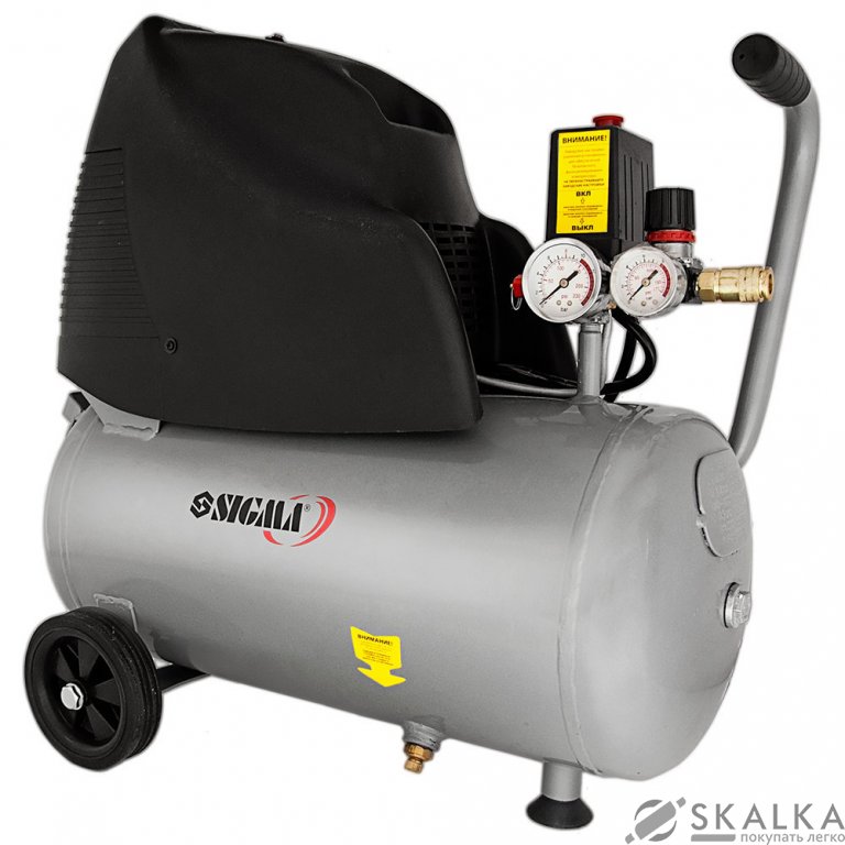 Компрессор одноцилиндровый безмасляный Sigma 1.5кВт 196л/мин 8бар 24л (7042111) На фото Компрессор одноцилиндровый безмасляный Sigma 1.5кВт 196л/мин 8бар 24л (7042111)