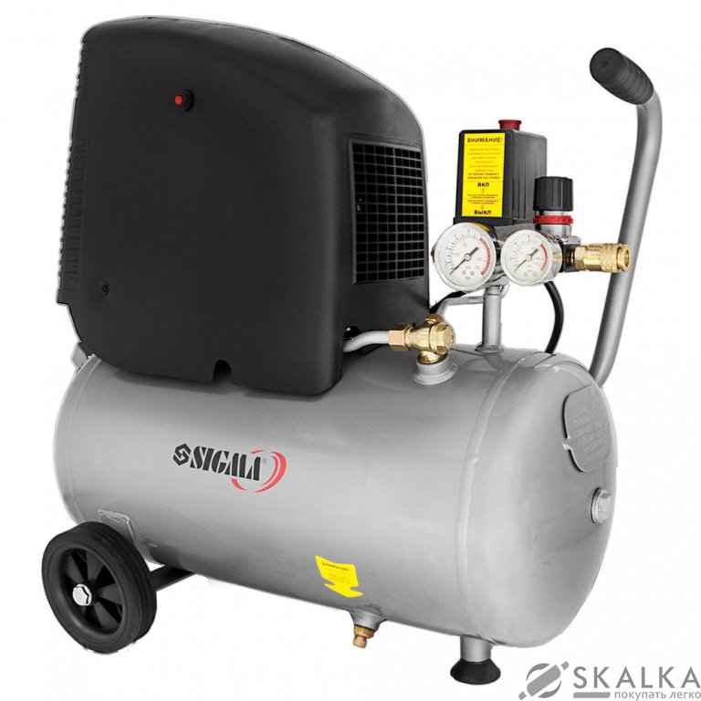 На фото Компрессор одноцилиндровый безмасляный Sigma 1.8кВт 245л/мин 8бар 24л (7042121)