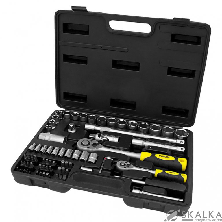 На фото Набор насадок торцевых и биты Sigma ¼ ½ 72шт CrV mid (6003741)