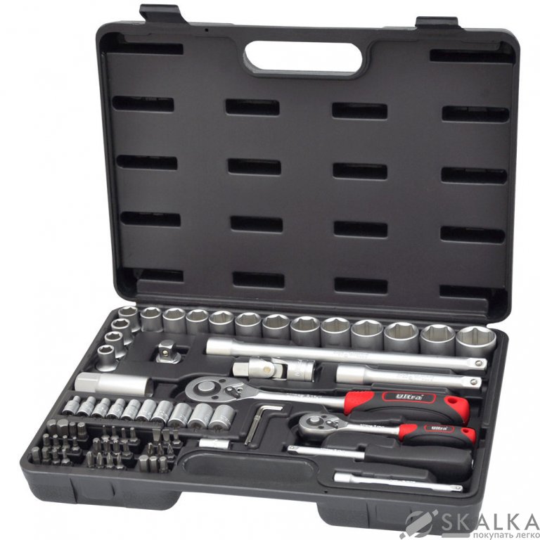 На фото Набор насадок торцевых и биты Ultra ¼" ½" 72шт CrV Taiwan (6003112)