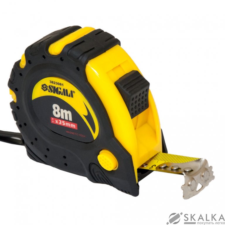 Рулетка Sigma магнитная автостоп+тормоз 8м*25мм (3823081) На фото Рулетка Sigma магнитная автостоп+тормоз 8м*25мм (3823081)