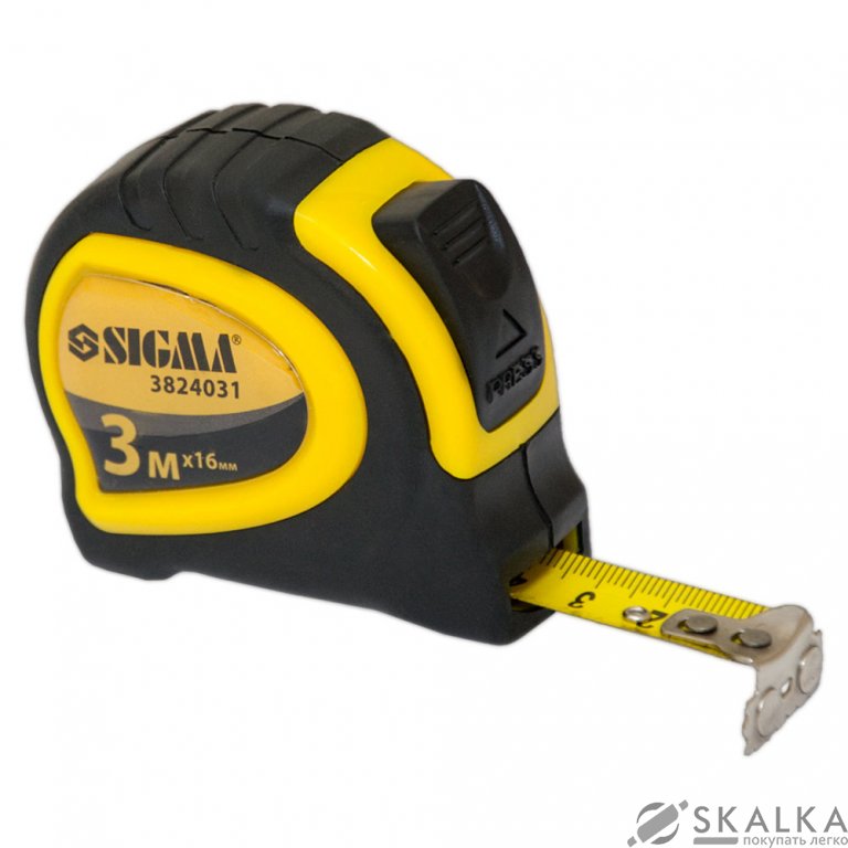 На фото Рулетка магнитная обрезиненная с автостопом Sigma 3м*16мм (3824031)