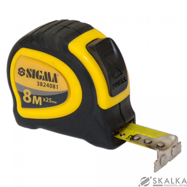 На фото Рулетка Sigma магнитная обрезиненная с автостопом 8м*25мм (3824081)