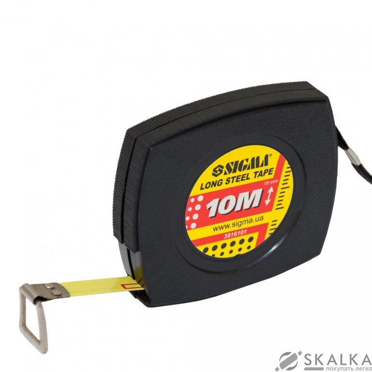 На фото Рулетка Sigma стальная лента 10м*10мм (3816101)