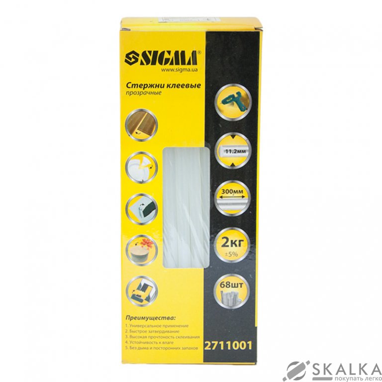 Стержни клеевые Sigma Ø11.2*300мм 68шт 2кг прозрачные (2711001) На фото Стержни клеевые Sigma Ø11.2*300мм 68шт 2кг прозрачные (2711001)