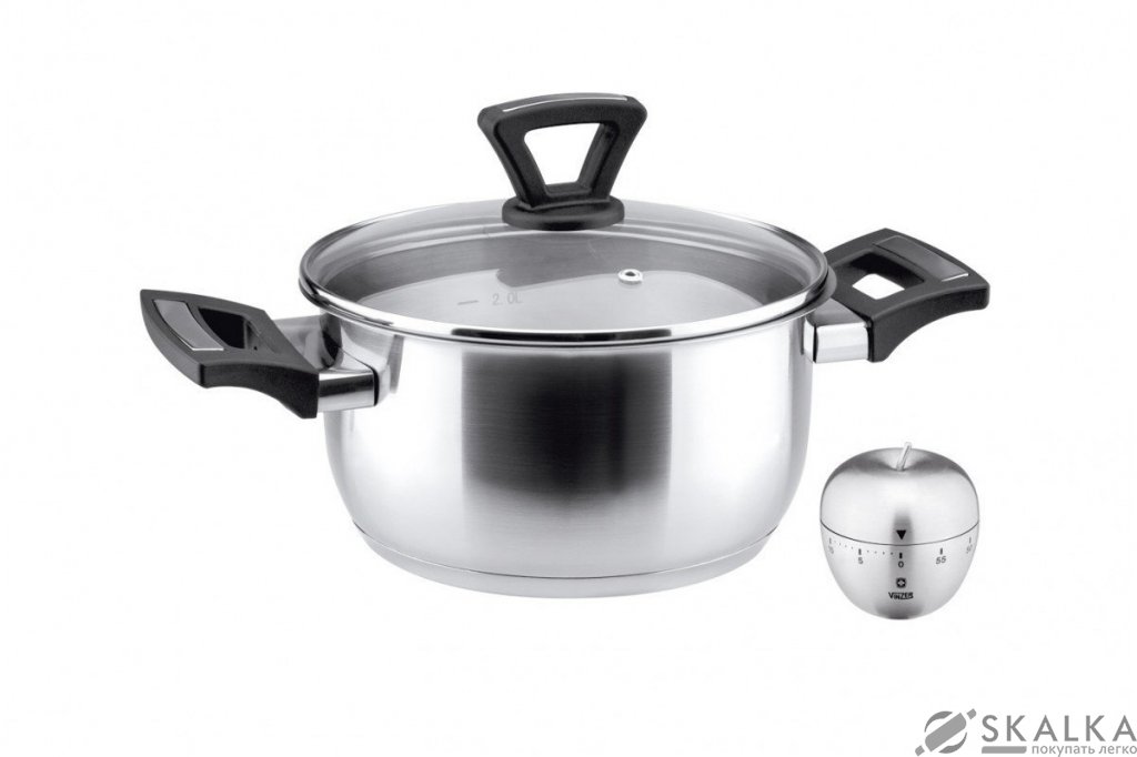 На фото Кастрюля Vinzer с крышкой 20 cм / 3.0 л и кухонный таймер (89089)
