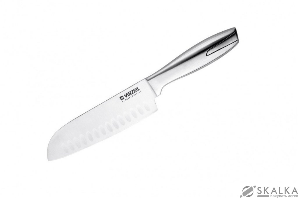 Кухонный нож Vinzer Сантоку 178 мм Silver (89315) На фото Кухонный нож Vinzer Сантоку 178 мм Silver (89315)