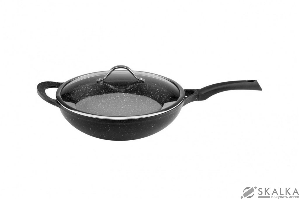 На фото Сковорода вок с крышкой Vinzer 32 см Premium Granite Induction line (89456)