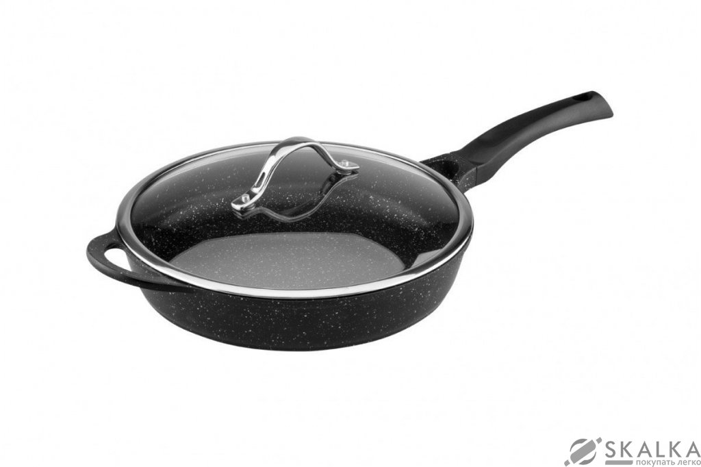 На фото Сковорода с крышкой Vinzer 28 см Premium Granite Induction line (89455)