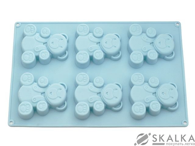 Форма для выпечки 6 кексов Медвежья 26x17x1,8 см, цвет голубой (силикон) На фото Форма для выпечки 6 кексов Медвежья 26x17x1,8 см, цвет голубой (силикон)