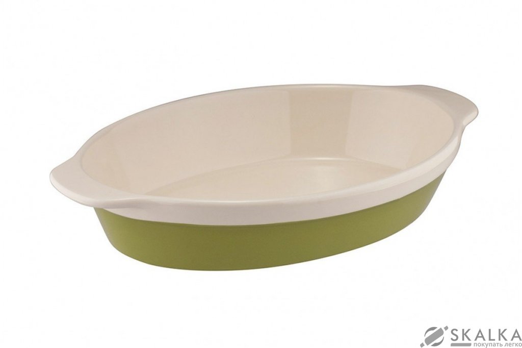 На фото Форма для запекания Granchio Natura Oliva Green Ceramica collection овальная 42 х 28 см (88516)