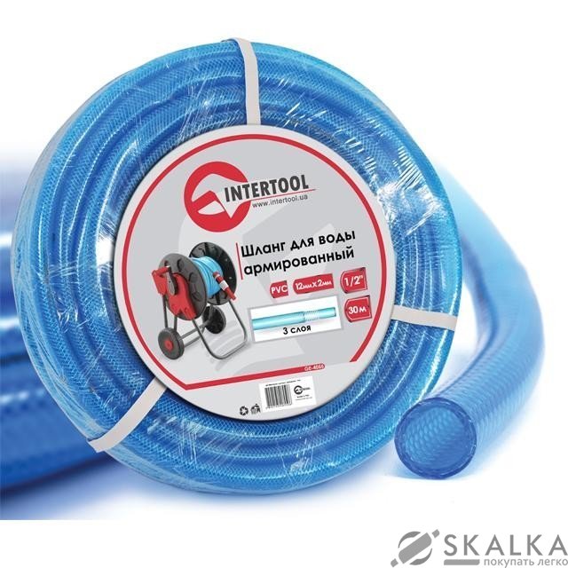 На фото Шланг Intertool для воды 3-х слойный 1/2", 30м, армированный PVC (GE-4055)
