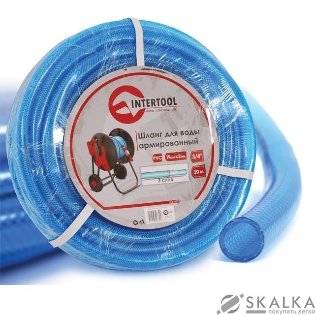 На фото Шланг Intertool для воды 3-х слойный 3/4", 20м, армированный PVC (GE-4073)