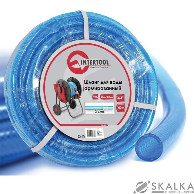 На фото Шланг Intertool для воды 3-х слойный 3/4", 100м, армированный PVC (GE-4077)